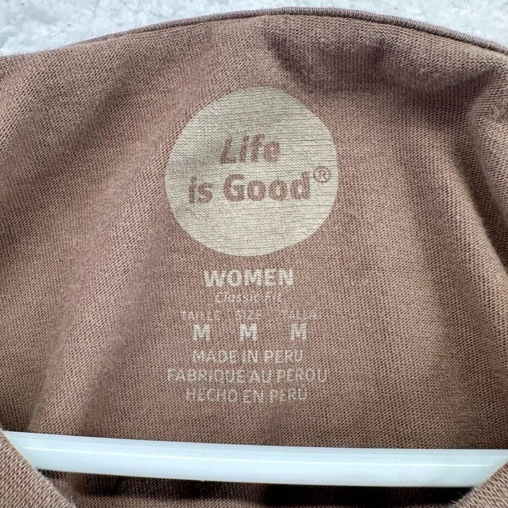 Life is Good Shirt Womens Size Medium Classic Fit‎ Brown V Neck Beach Umbrella - Picture 4 of 8